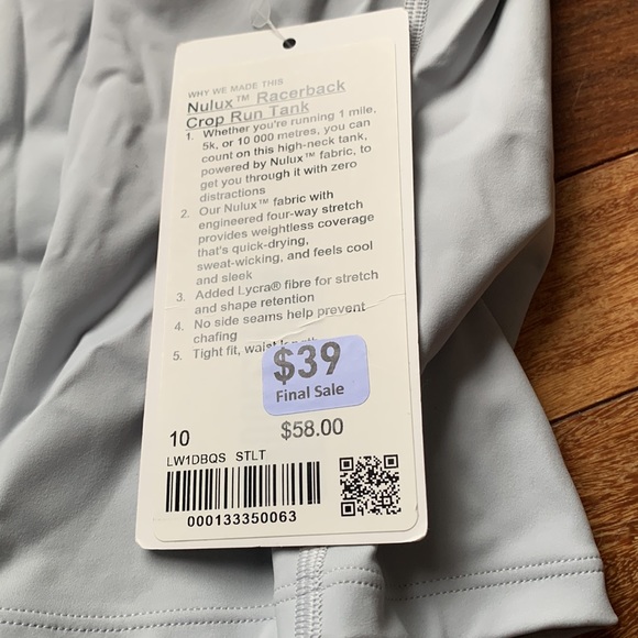 NWT Lululemon Nulux Racerback Crop Run tank size 10 - Picture 2 of 3